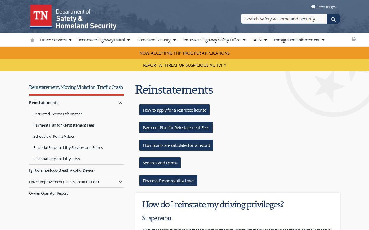 Van Buren County traffic warrant status: Department of Safety reinstatement page