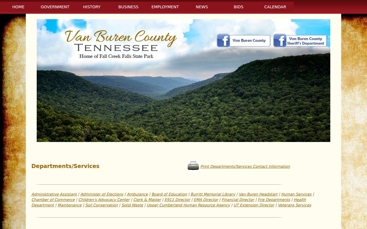 Van Buren County warrant records: county departments directory
