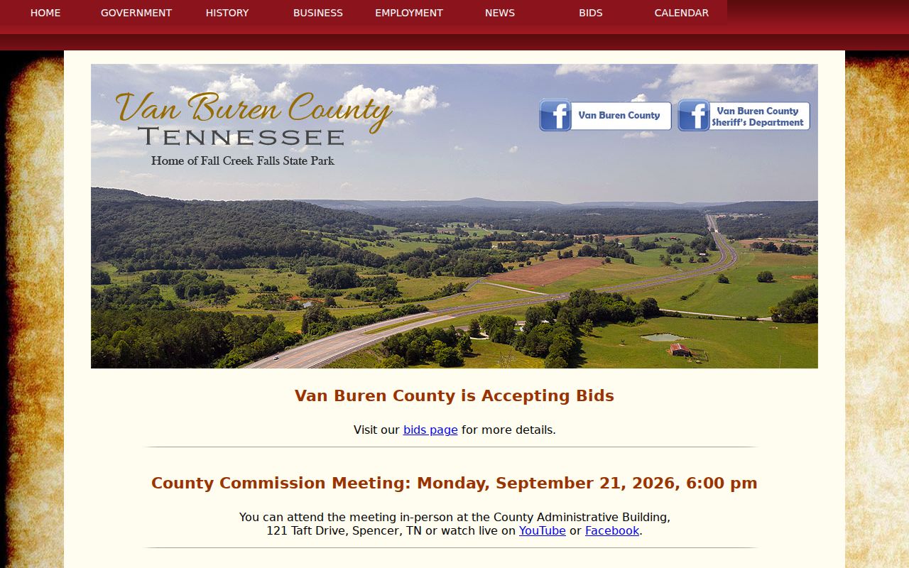 Van Buren County warrant records: official county homepage and administrative identity